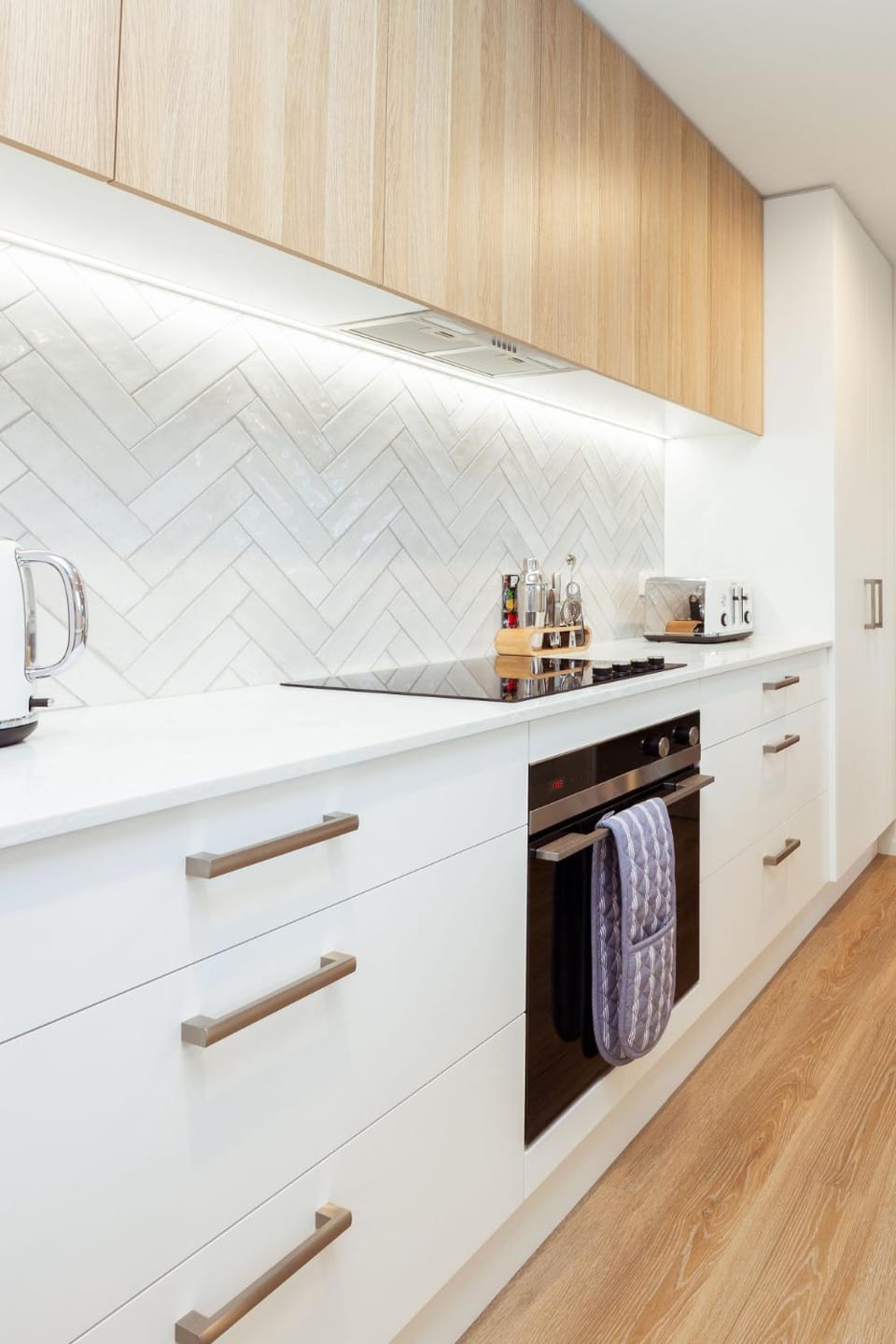 Kitchen or kitchenette, stove
