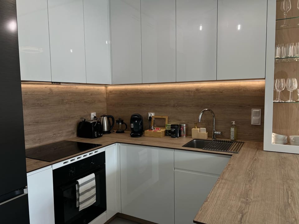 Kitchen or kitchenette, stove