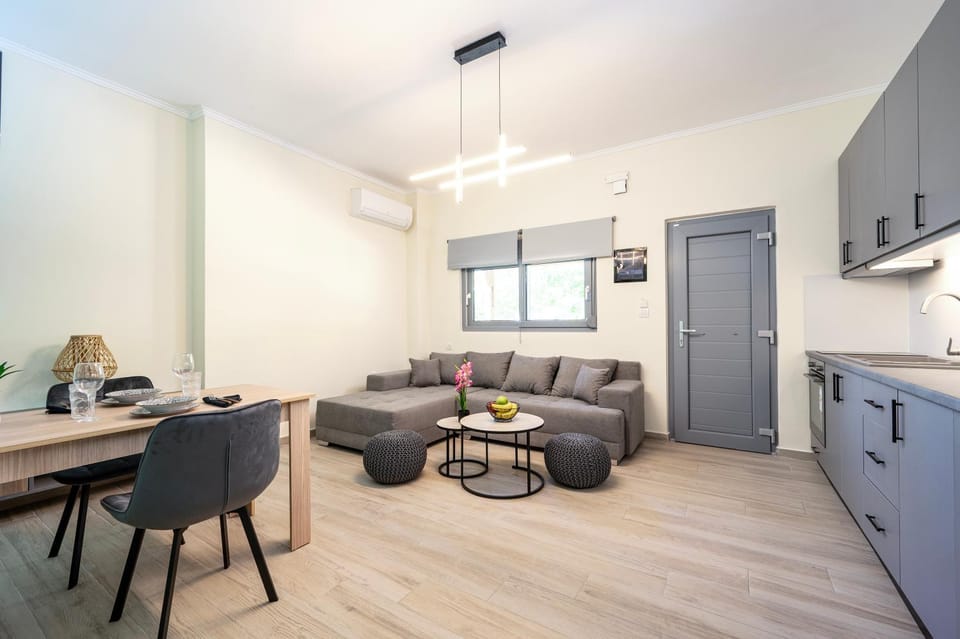 Kitchen or kitchenette, Living room, Seating area, air conditioner