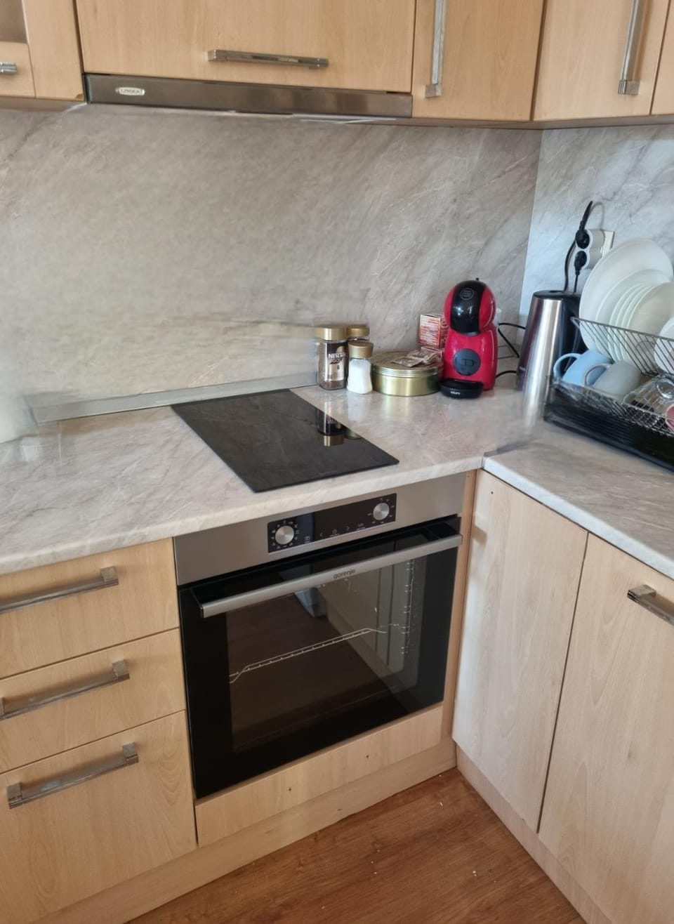 Kitchen or kitchenette, stove