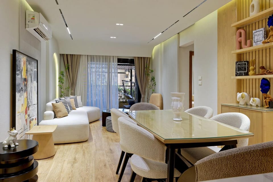 Living room, Seating area, Dining area, air conditioner