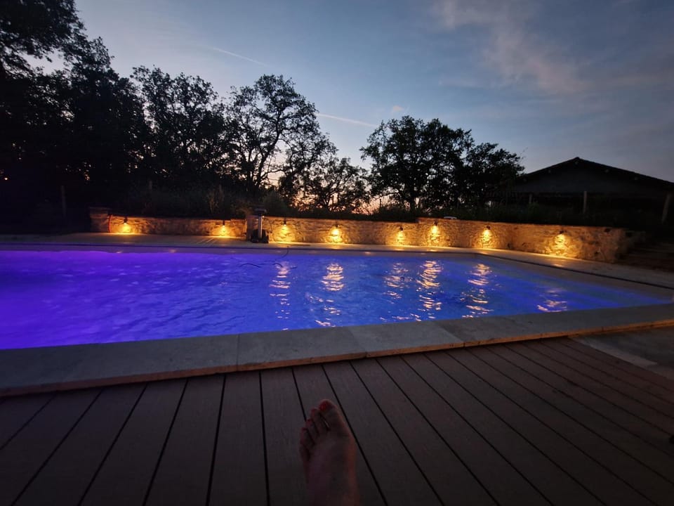 Night, Natural landscape, Pool view, Swimming pool, sunbed