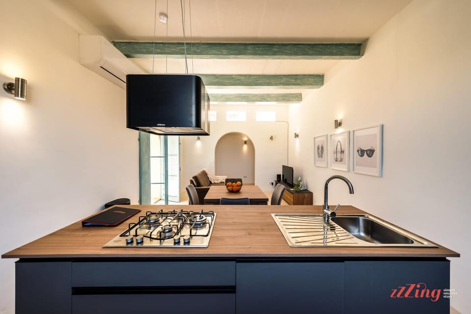 Kitchen or kitchenette, stove