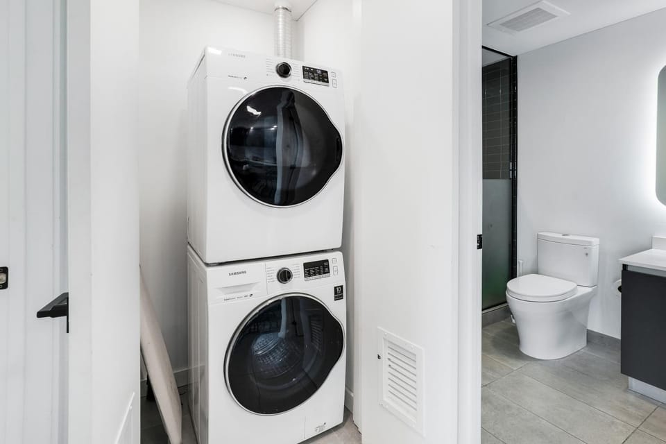 Bathroom, washing machine, dryer
