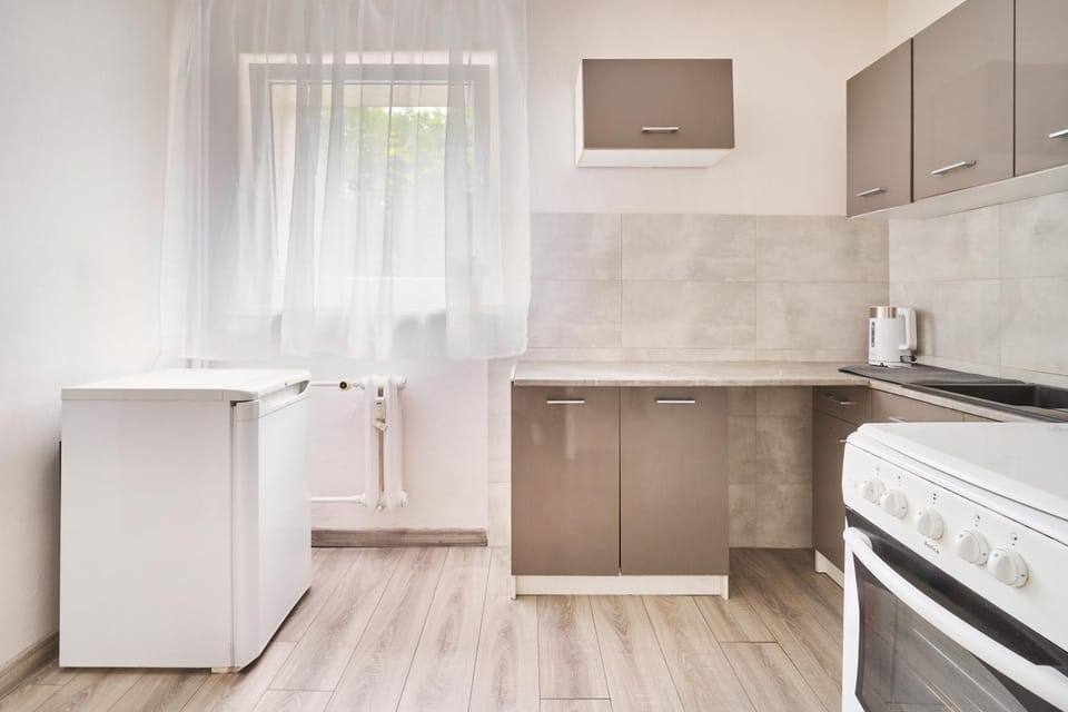 Kitchen or kitchenette, stove