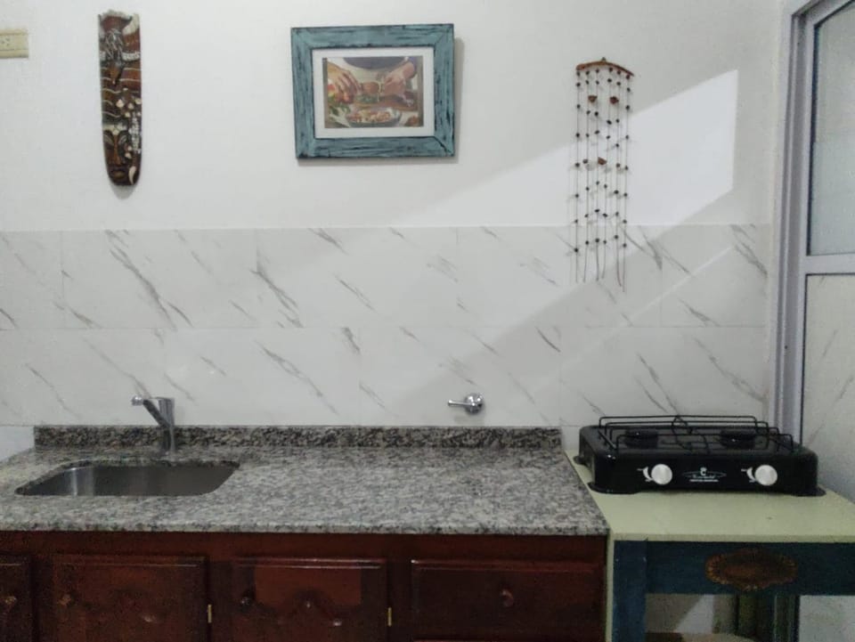 Kitchen or kitchenette, stove