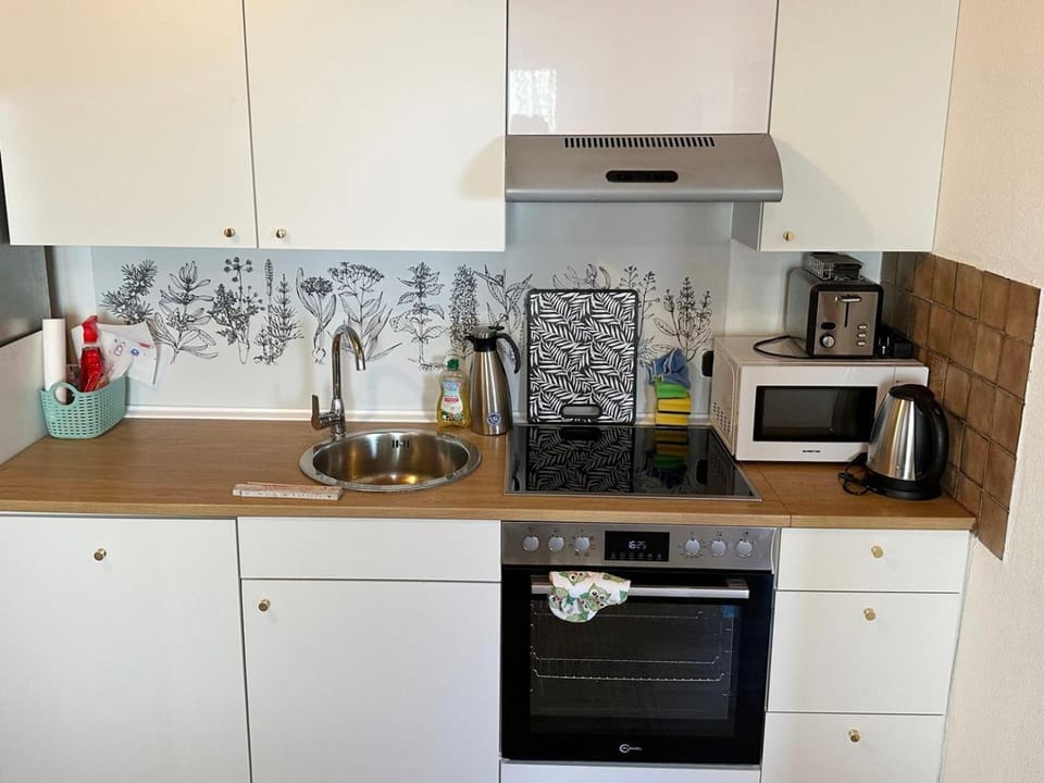 Coffee/tea facilities, Kitchen or kitchenette, oven, stove, toaster