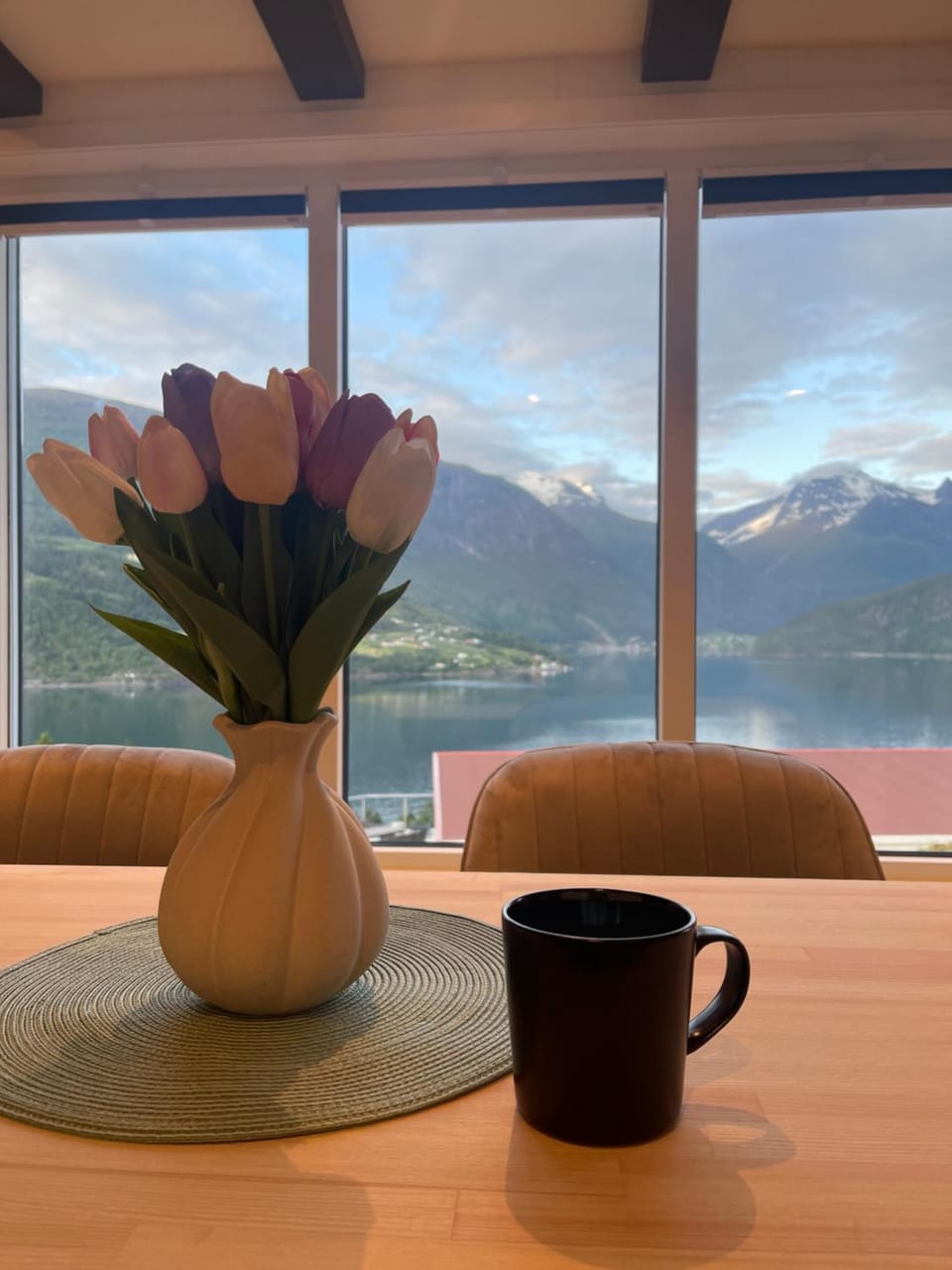 Natural landscape, Dining area, Lake view, Mountain view