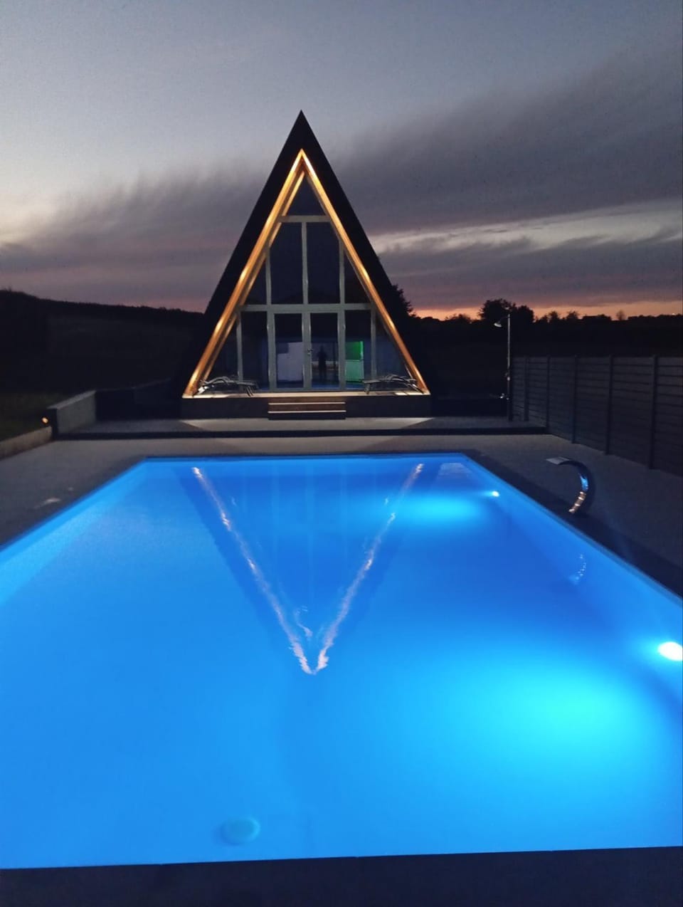 Property building, Night, Swimming pool