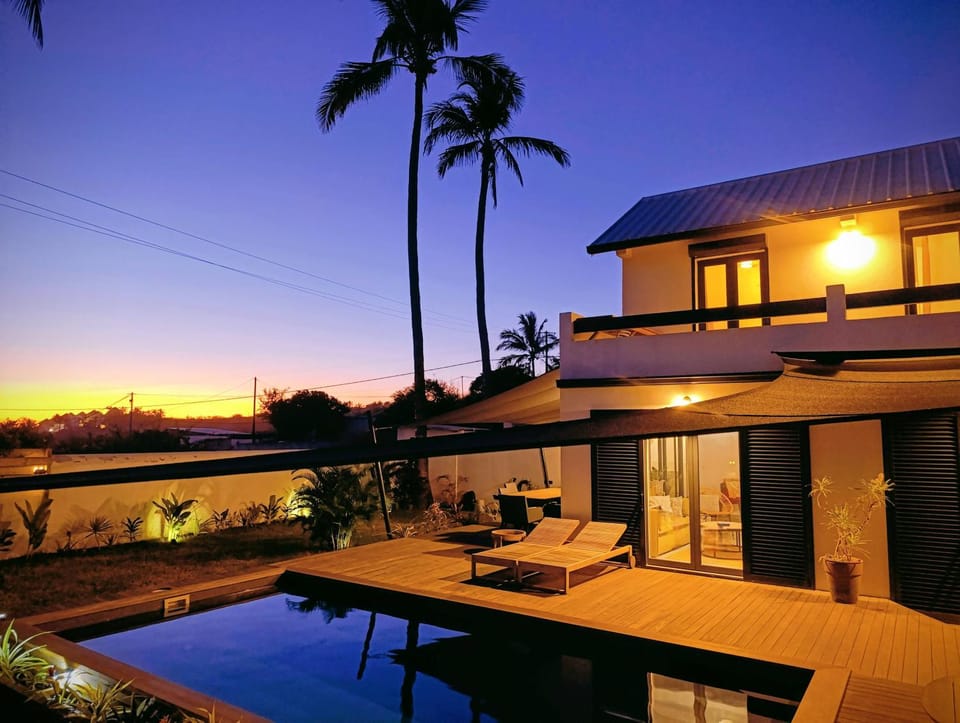 Patio, Swimming pool, Sunset