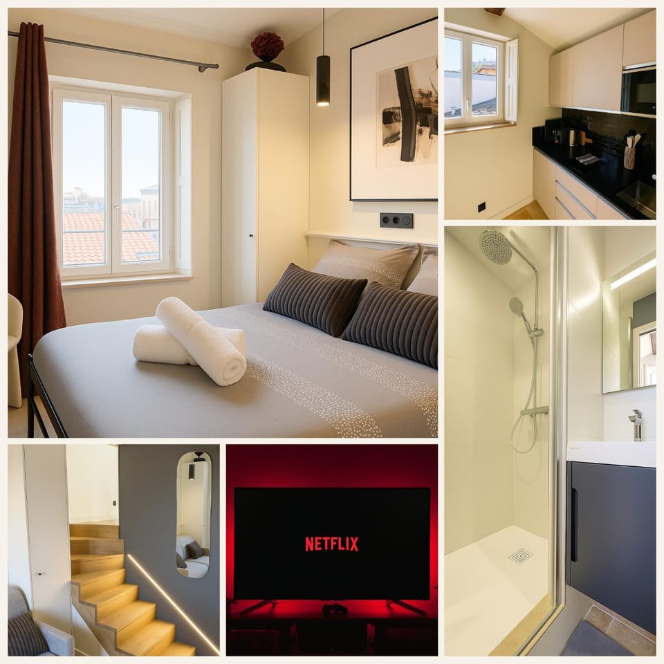 Bed, Bathroom, TV and multimedia, Kitchen or kitchenette, Photo of the whole room, Bedroom