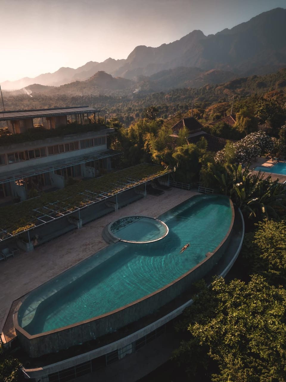 Natural landscape, Mountain view, Pool view, Swimming pool, Sunset
