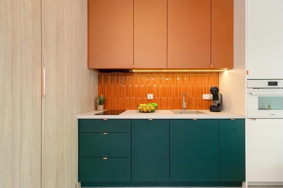 Kitchen or kitchenette, stove