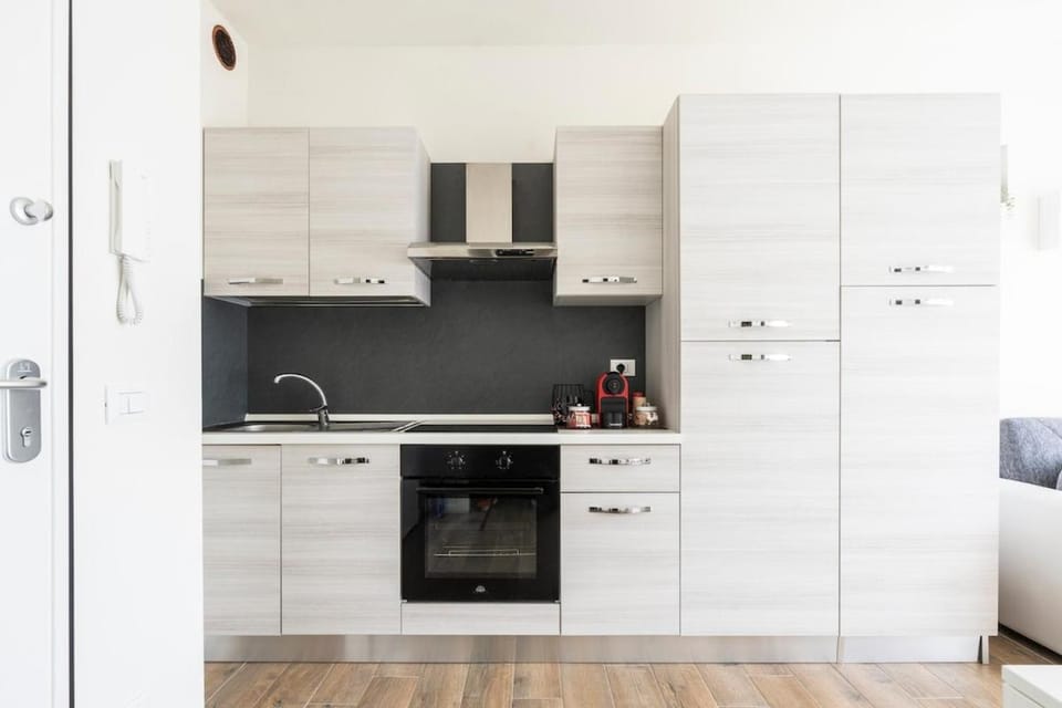 Kitchen or kitchenette, stove