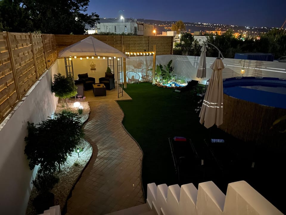 Property building, Night, Garden, Garden view