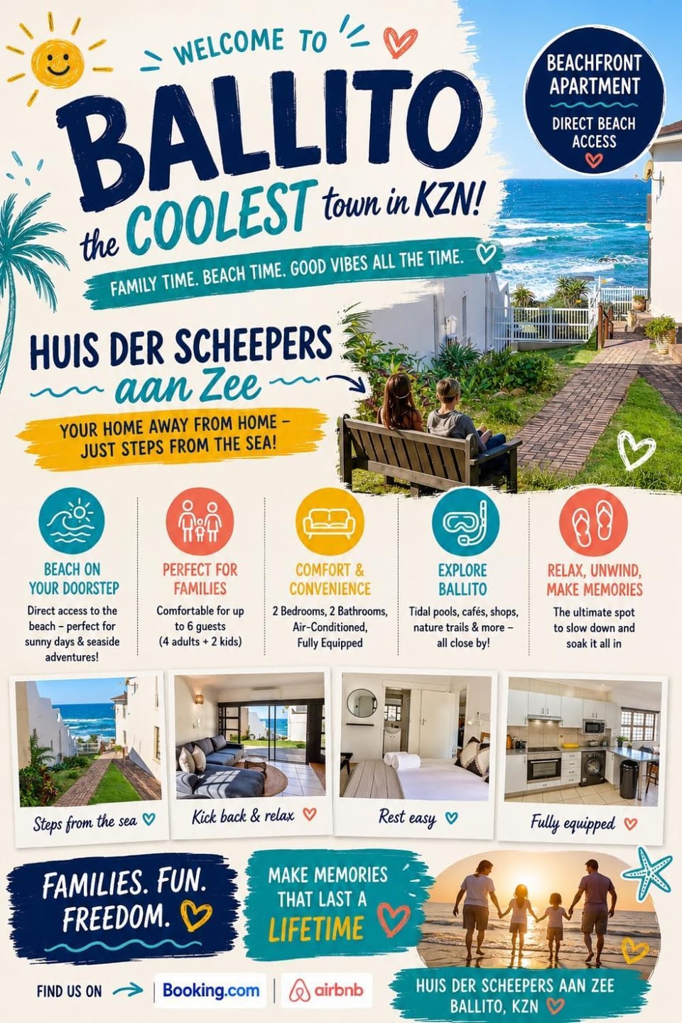 Huis Der Scheepers aan Zee - Shakas Rock - 2BR Modern Coastal Apartment - Beachfront - Serviced Daily Apartment in Dolphin Coast