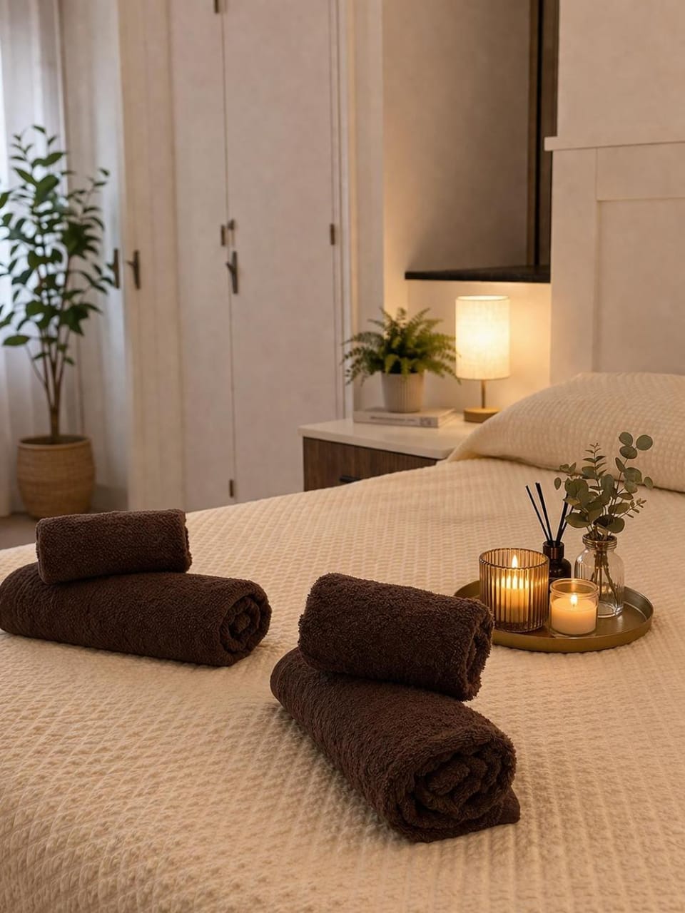 Bed, Photo of the whole room, Bedroom, towels