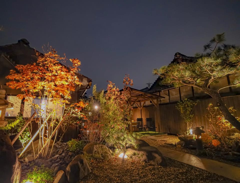 Property building, Night, Garden, Garden view