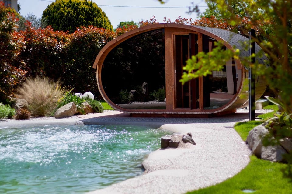 Natural landscape, Garden, Sauna, Garden view, Pool view
