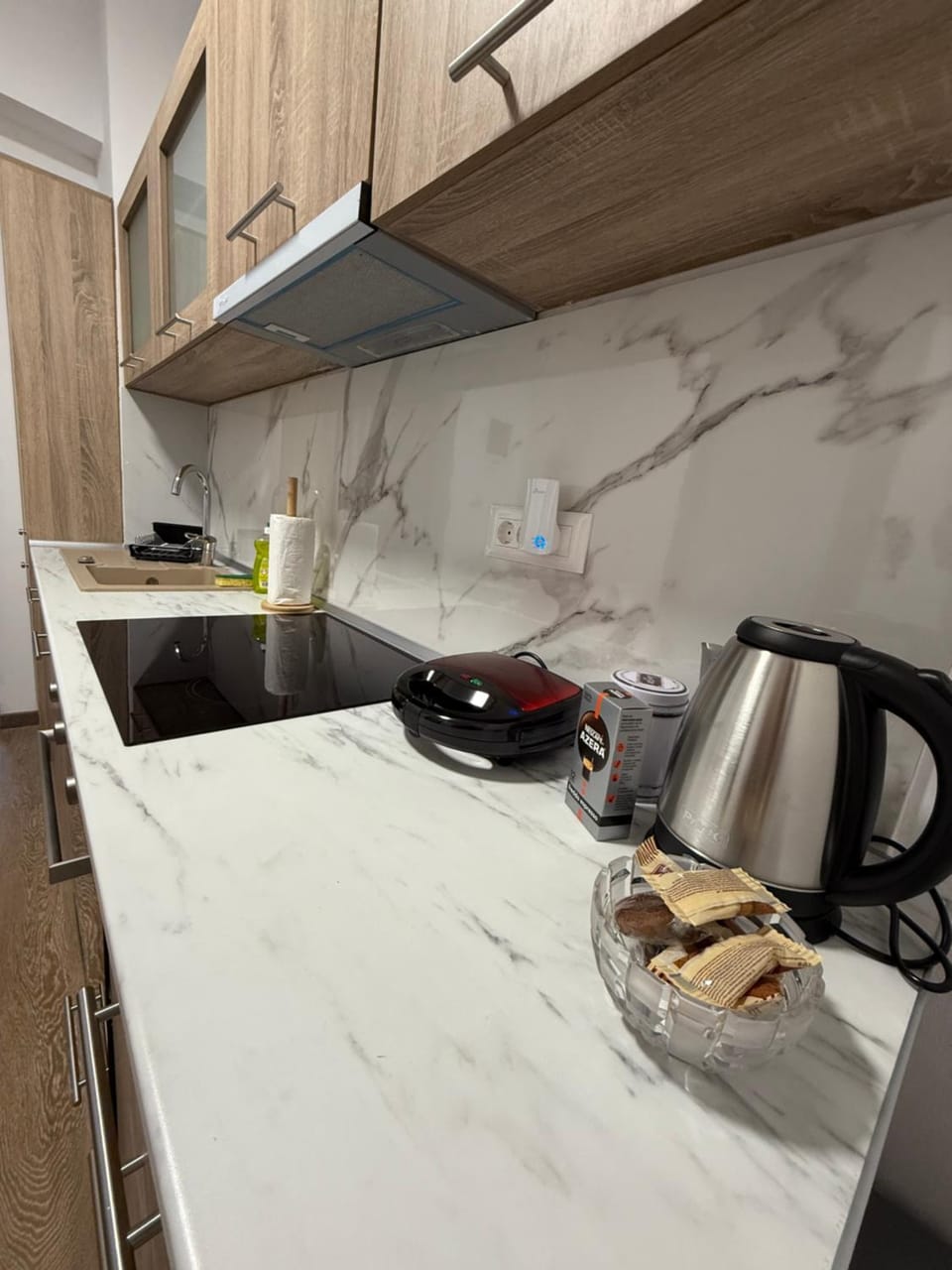 Kitchen or kitchenette, stove