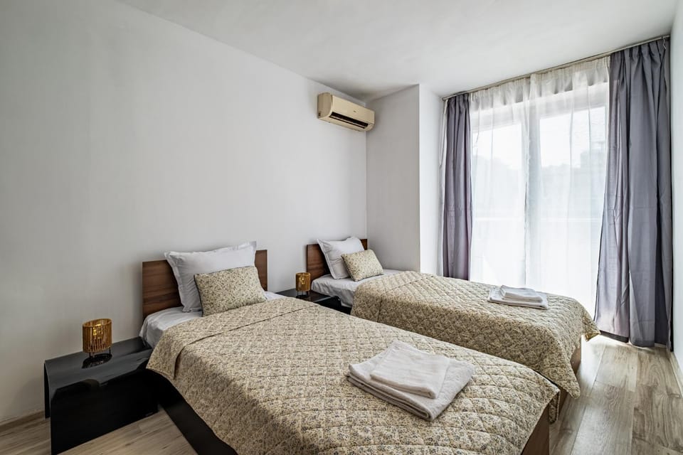 Bed, View (from property/room), Photo of the whole room, Bedroom, towels, air conditioner