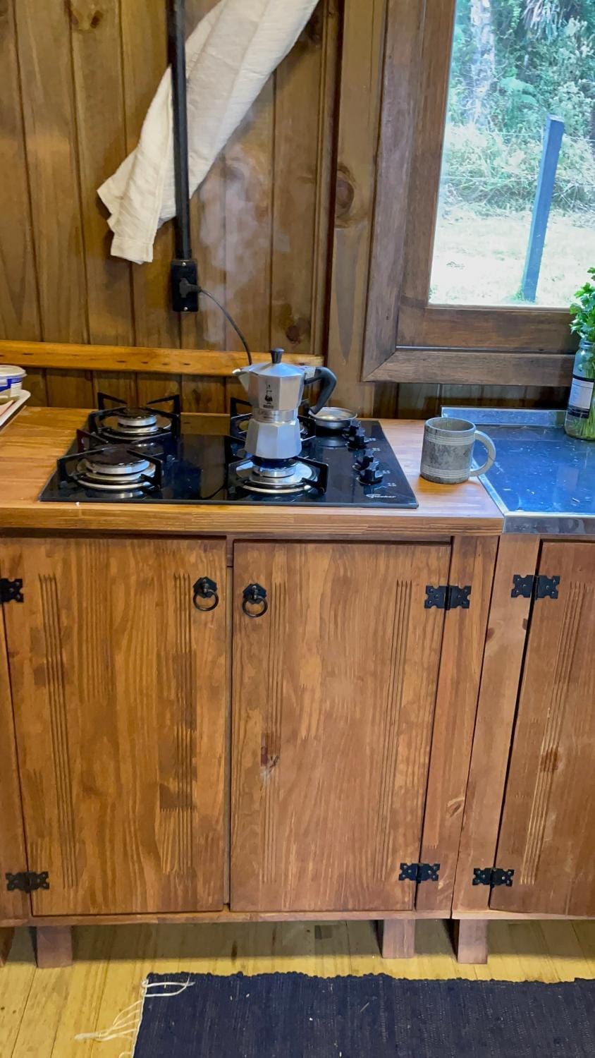 Kitchen or kitchenette, stove