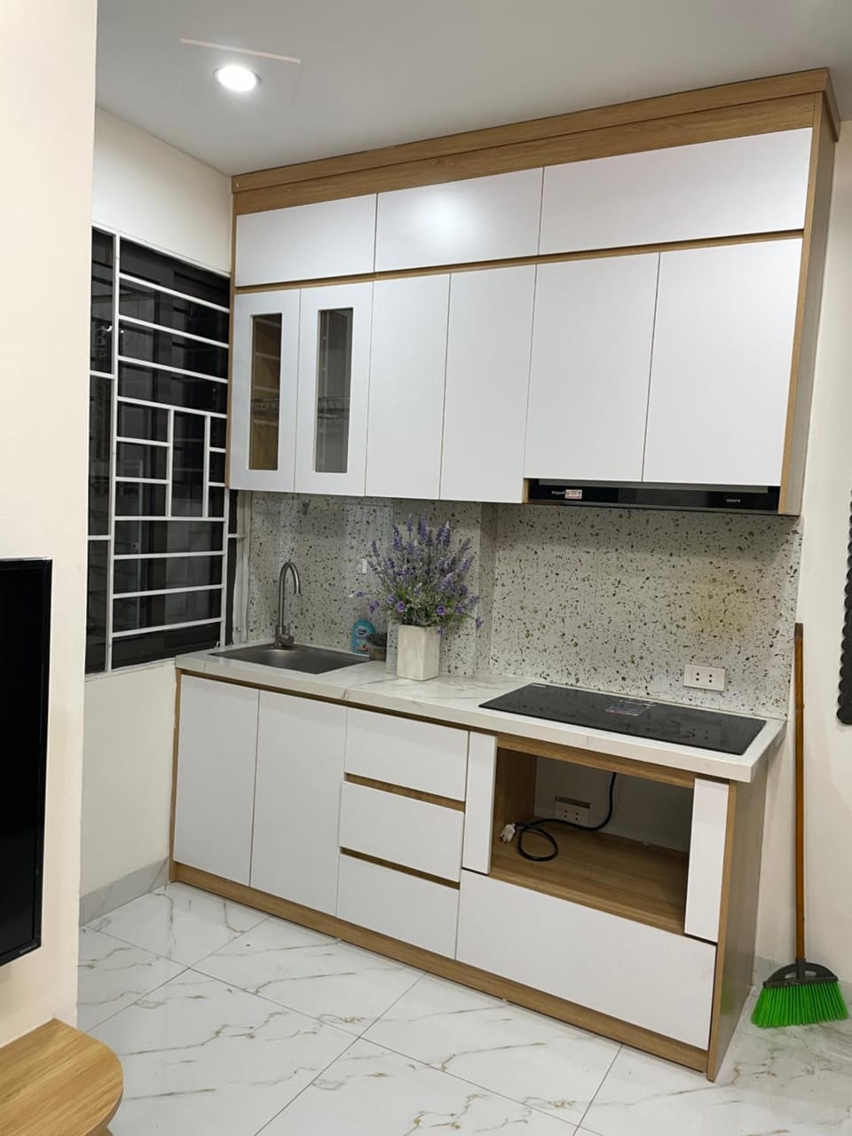 Kitchen or kitchenette, stove