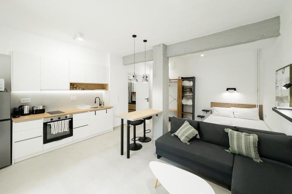 Bed, Kitchen or kitchenette, Living room, Photo of the whole room, Seating area, Dining area