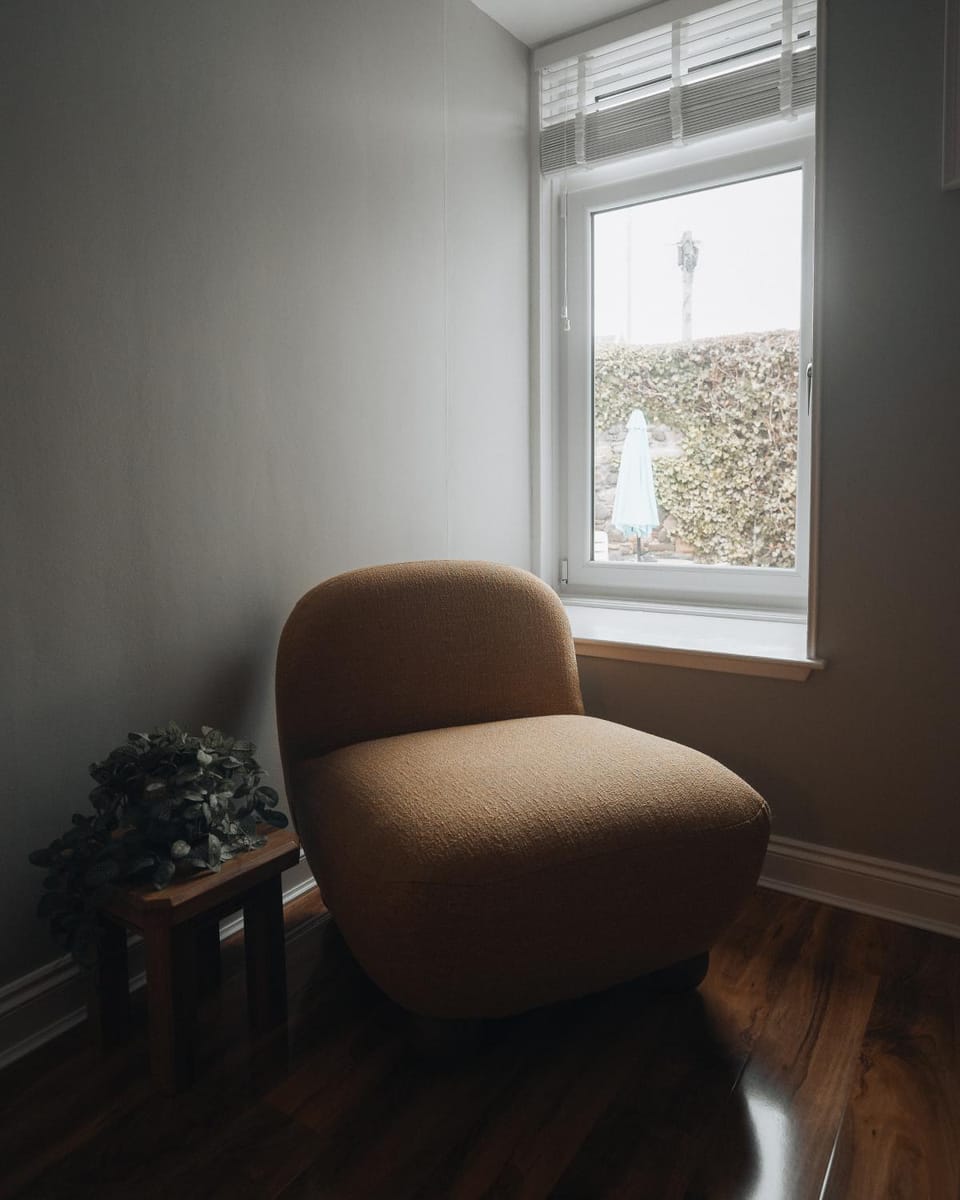 Living room, Seating area, Garden view
