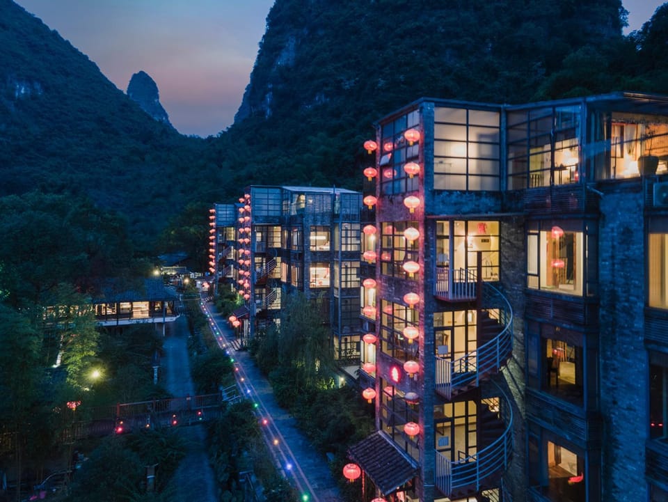 Property building, Night, Natural landscape, Mountain view