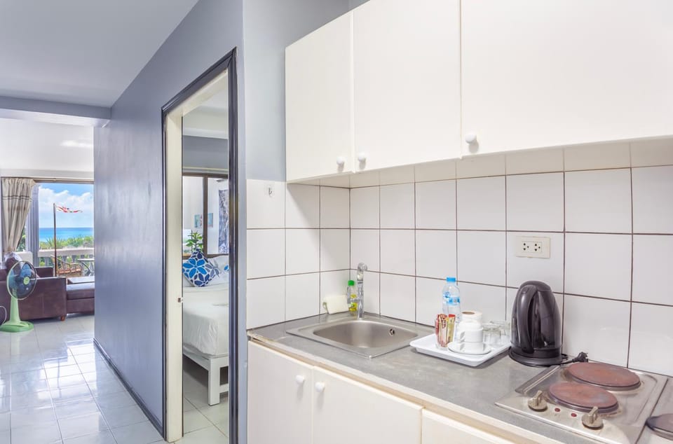 Kitchen or kitchenette, stove