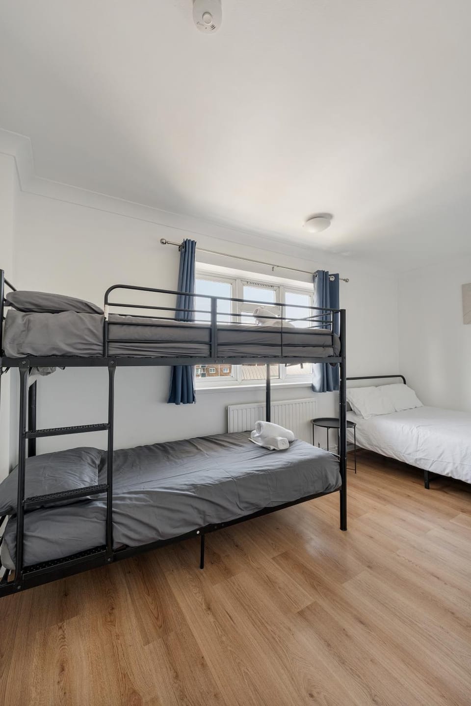 Bed, Bedroom, bunk bed, towels, wardrobe