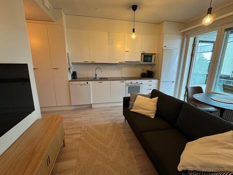 Kitchen or kitchenette, Living room, Seating area, Dining area, oven