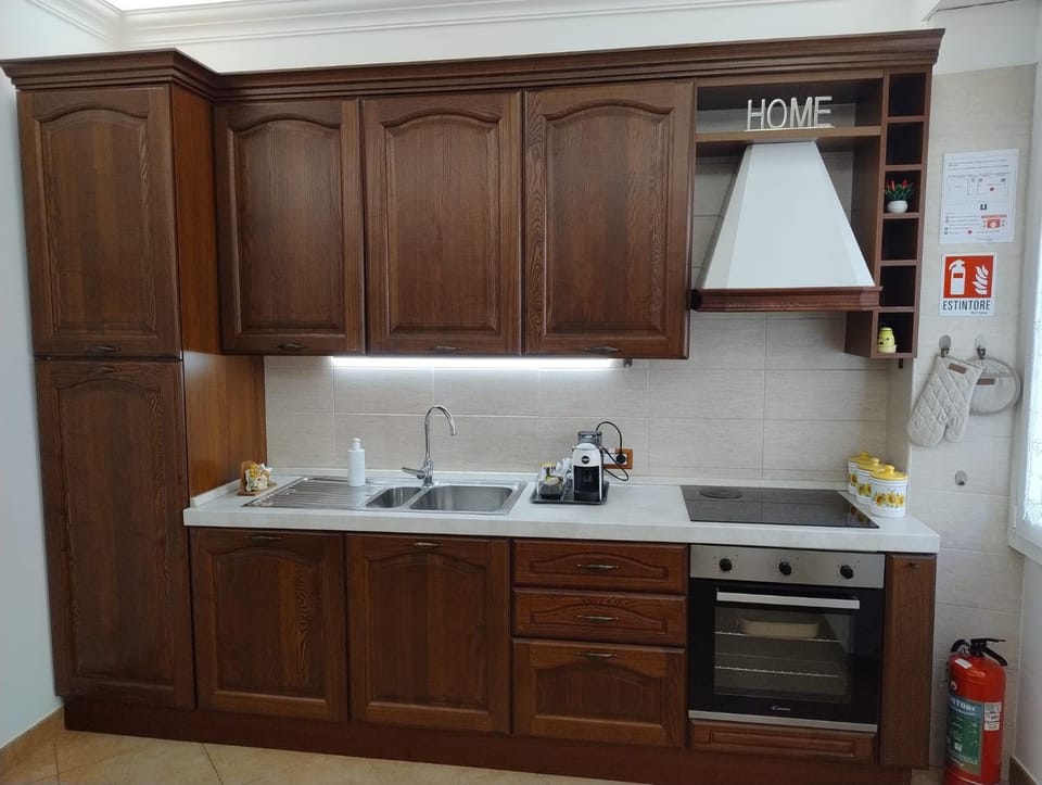 Kitchen or kitchenette, stove