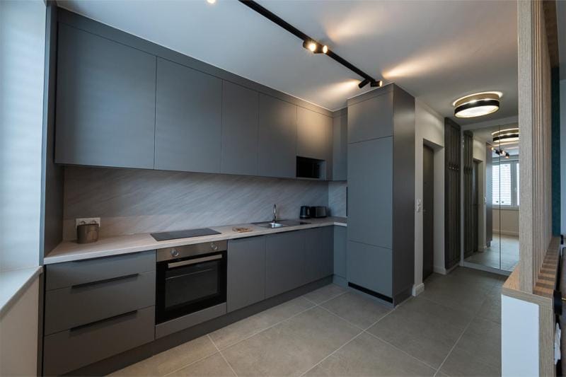 Kitchen or kitchenette, stove