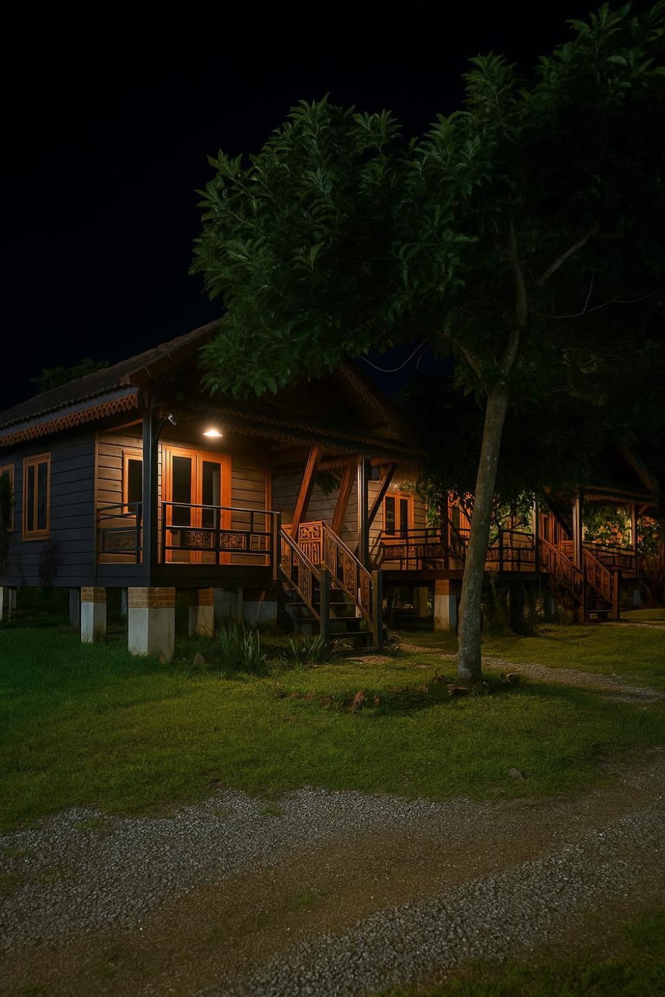 Property building, Night, Garden view