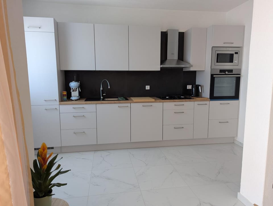 Kitchen or kitchenette, dishwasher, stove