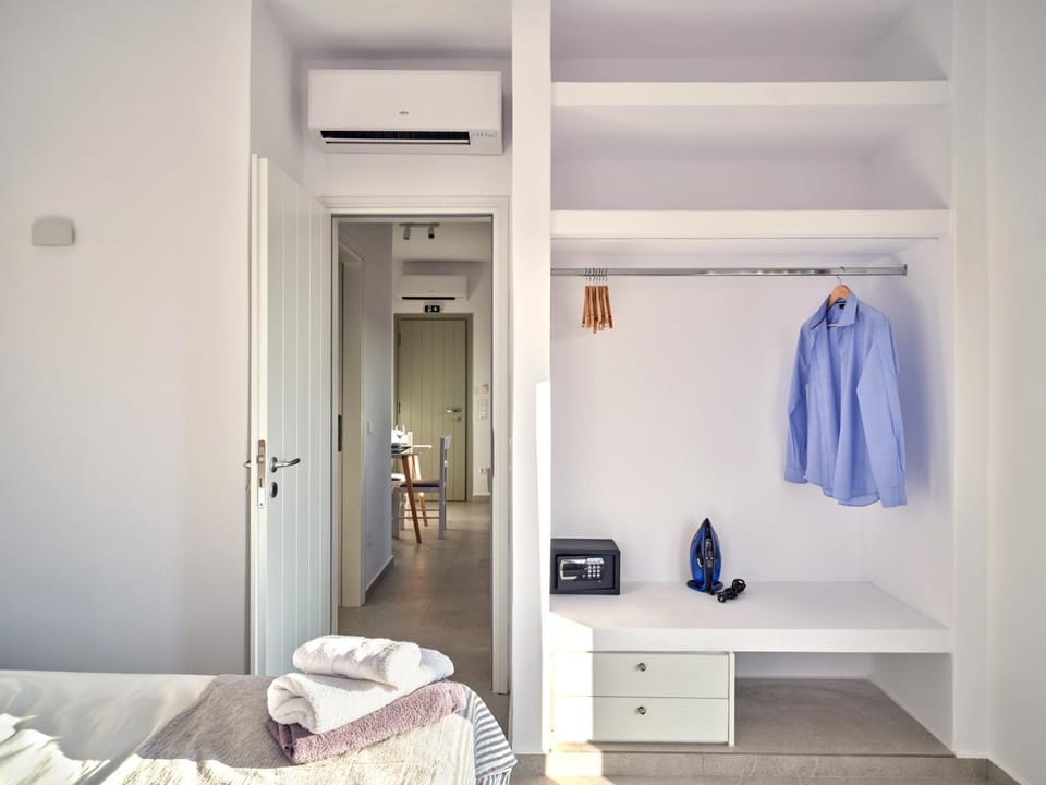 Bed, wardrobe
