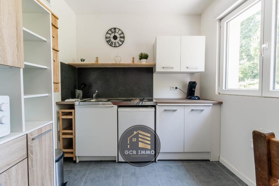 Kitchen or kitchenette, stove