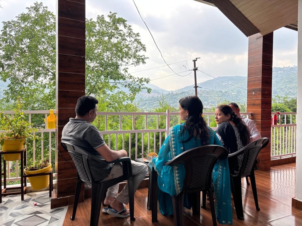 View (from property/room), Balcony/Terrace, Dining area, Mountain view, group of guests