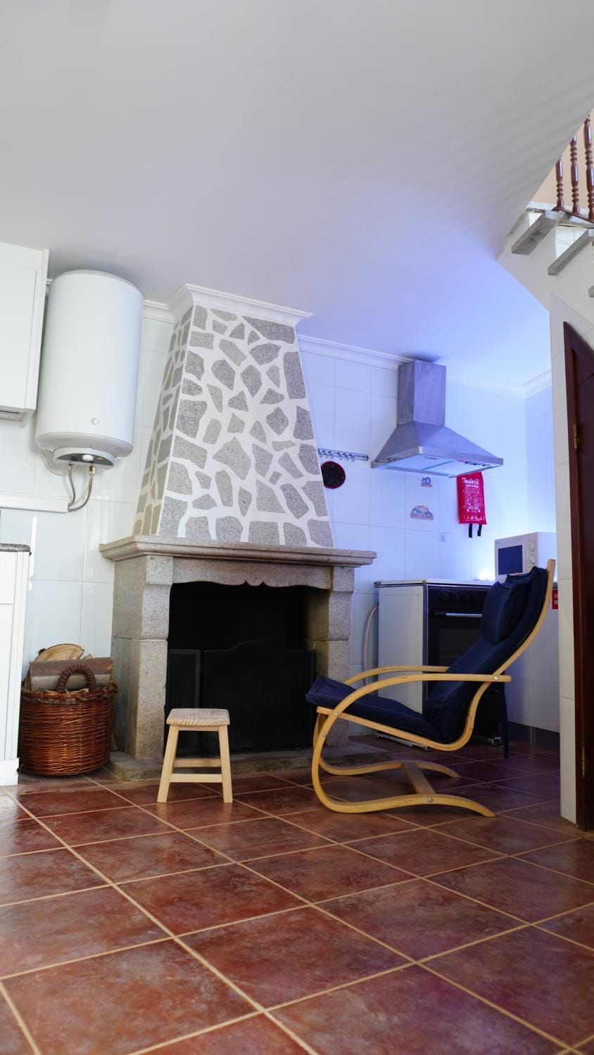 Kitchen or kitchenette, Living room, Seating area, Dining area, fireplace