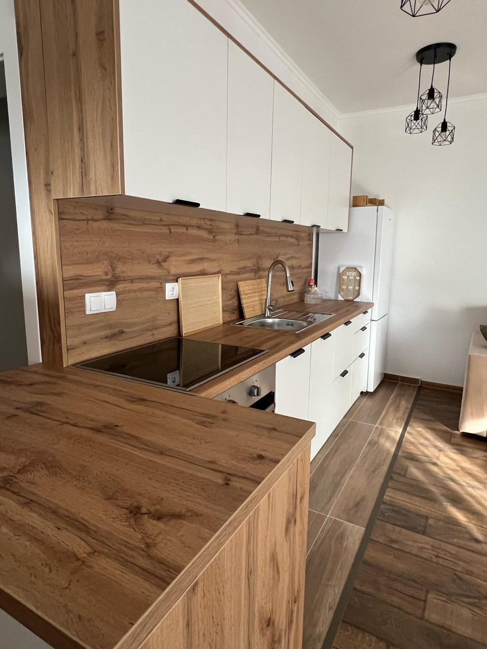 Kitchen or kitchenette, stove