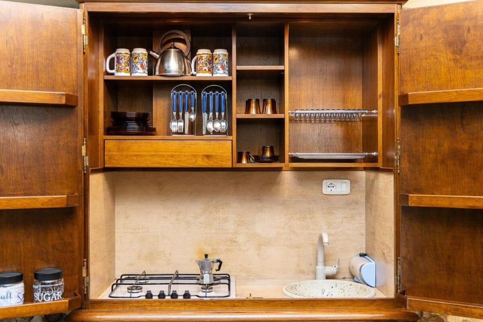 Kitchen or kitchenette, stove