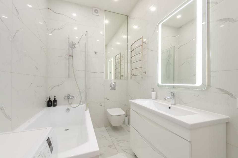Shower, Toilet, Bath, towels, dryer