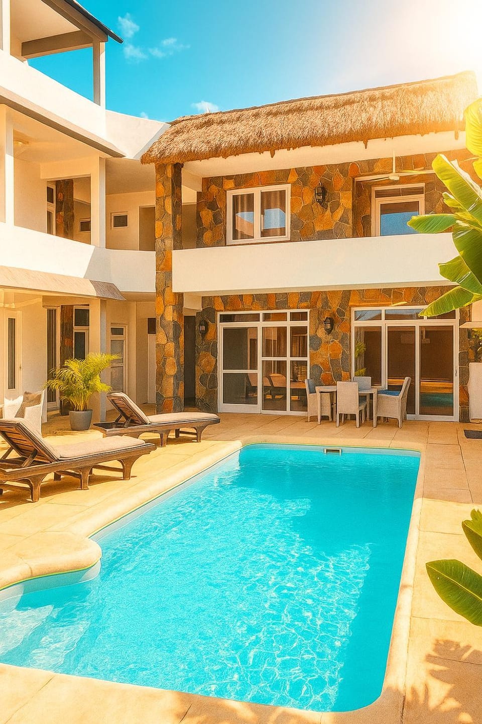Property building, Patio, Day, Pool view, Swimming pool, sunbed