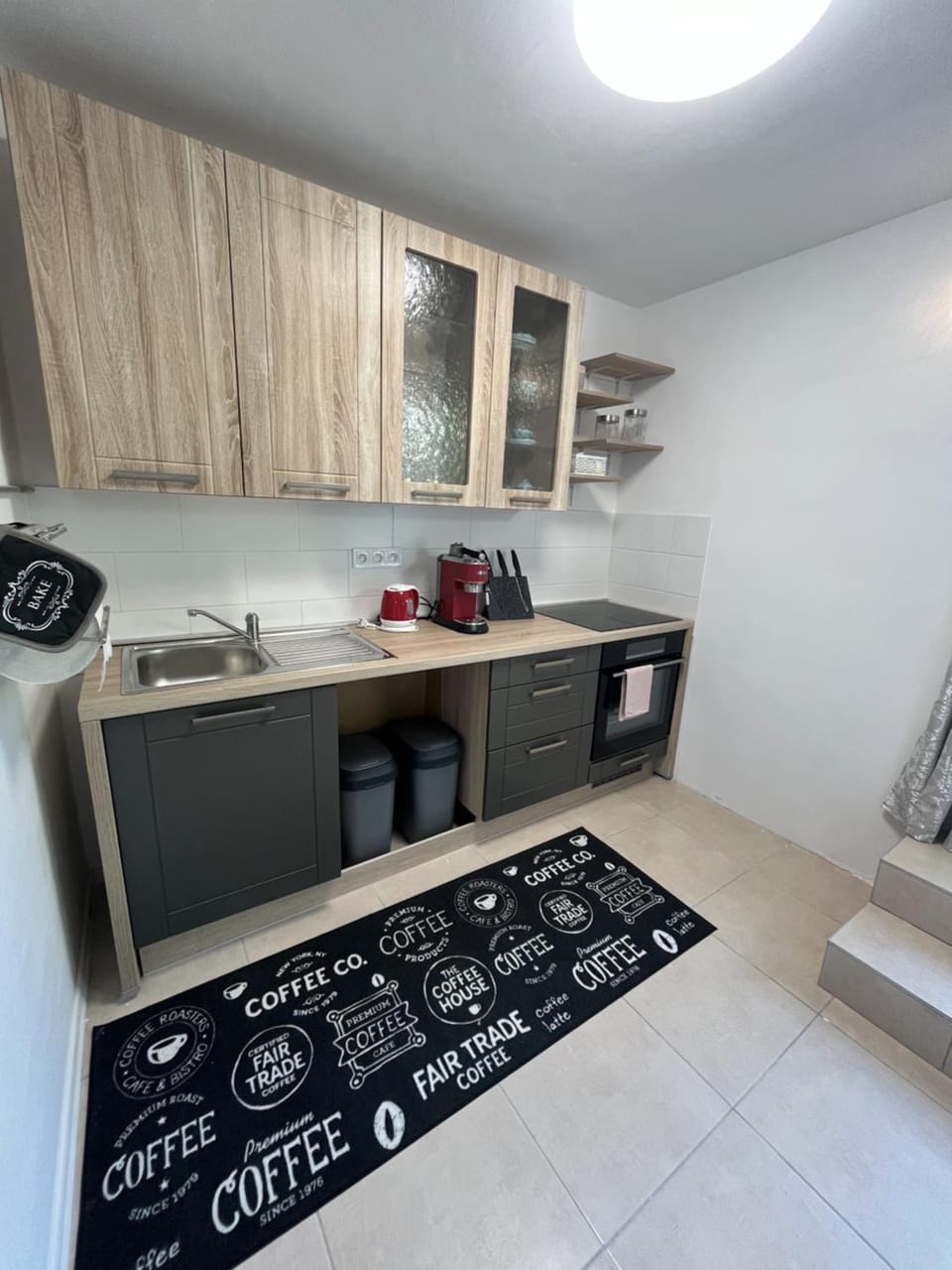 Kitchen or kitchenette, stove