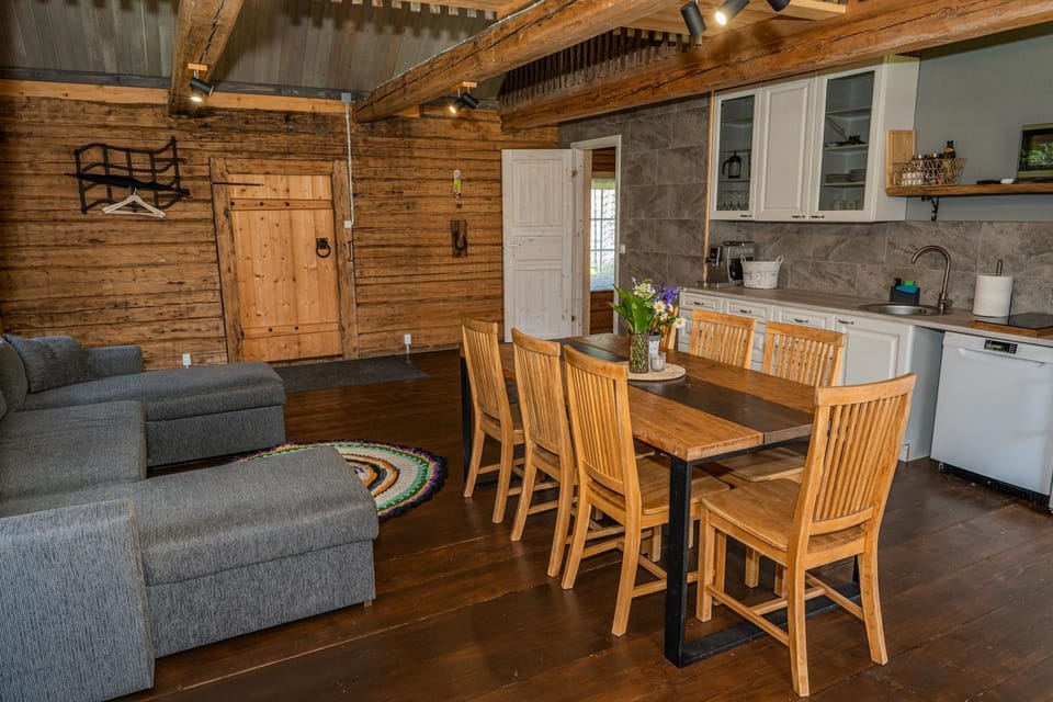 Kitchen or kitchenette, Living room, Seating area, Dining area, stove