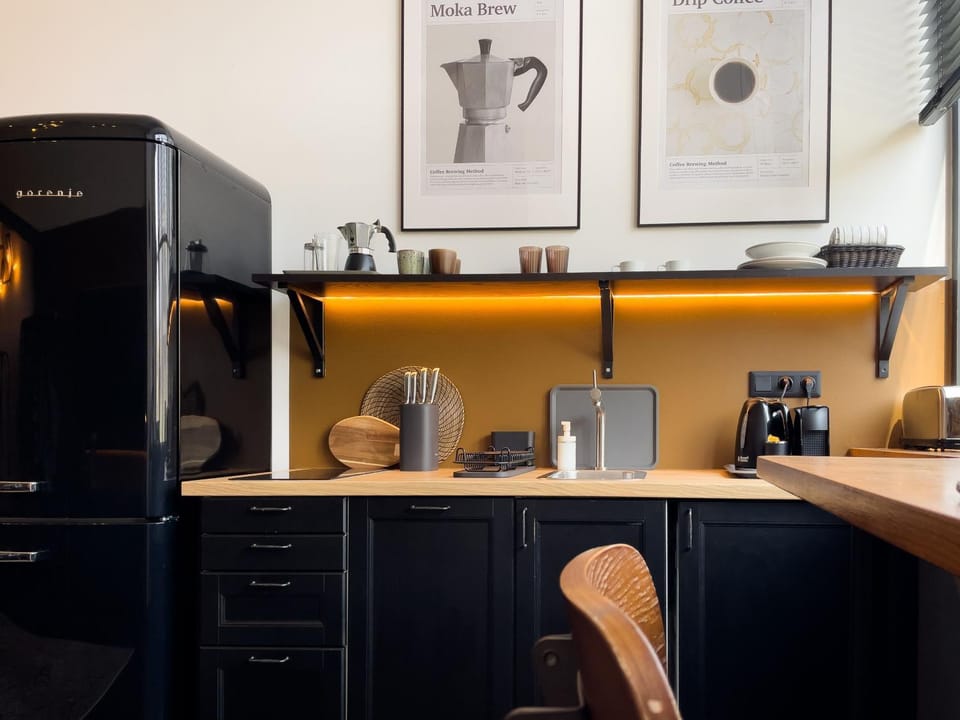 Kitchen or kitchenette, stove
