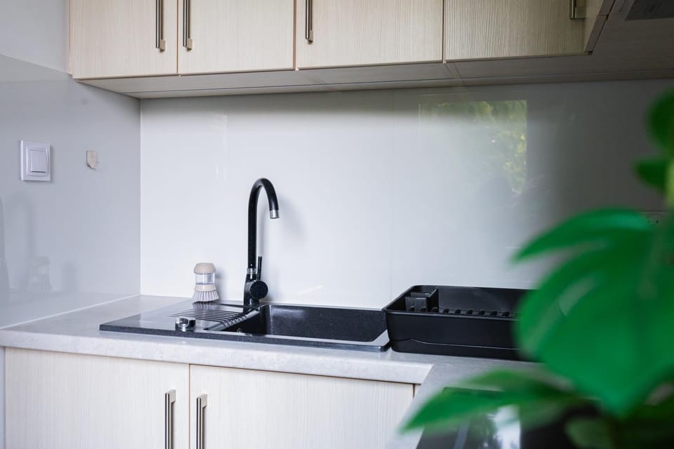 Kitchen or kitchenette, stove