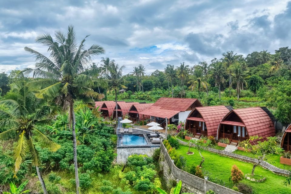 Property building, Natural landscape, Bird's eye view, Garden, Garden view, Pool view, Swimming pool